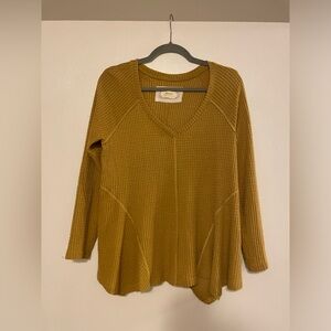 Maeve Anthropologie Women's S Waffle Knit Long Sleeve Top Vneck Thermal Mustard
